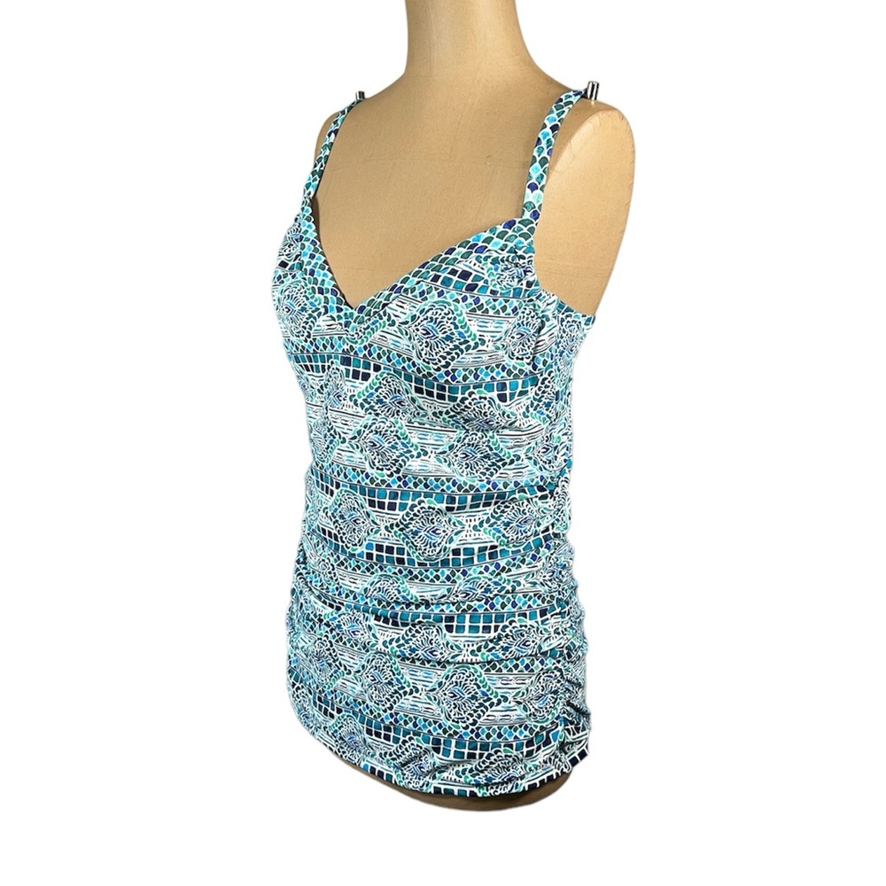 TOMMY BAHAMA Blue Dotted Swim Top Large